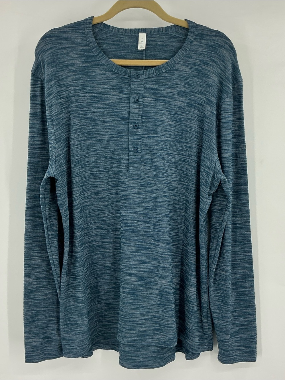 lululemon athletica Pulse Slub Henley Heathered Slate Blue Long-Sleeve XL